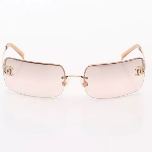 CHANEL Accessories - 💯AUTH CHANEL SUNGLASSES 4104B RIMLESS GOLD PINK CRYSTAL CC *Mint Authenticated